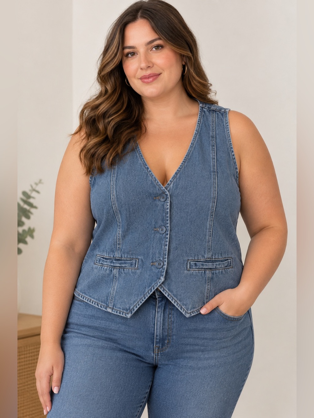 Women’s Washed Denim Vest - Blue